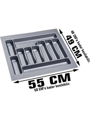 GörSeç 55X49 cm Gri Çekmece İçi Kaşıklık 3 Parça Plastik Mutfak Organizer Düzenleyici Kesilebilir