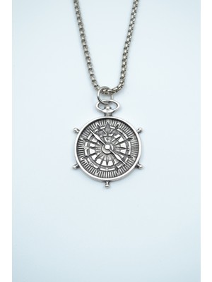 Bu Farklı Pusula Örme Zincir Kolye - Gümüş Kaplama - Erkek Kadın Kolye - NO:1412