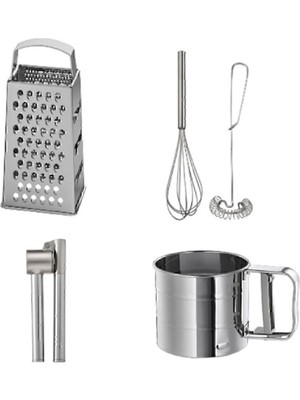 IKEA 4’lü Set, İdealısk Rende ve Çırpıcı Seti ile Çelik Sarımsak Ezici ve Un Eleği