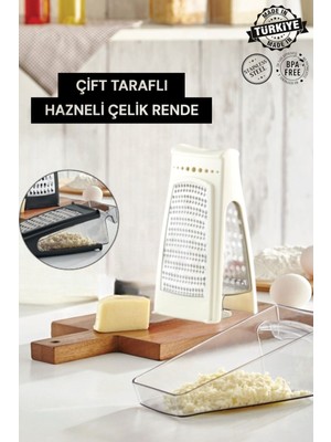 Çift Taraflı Rende Hazneli Paslanmaz Çelik Rende Fil Dişi Renk (550ML)