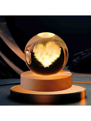 Kristal Cam Kar Küresi 3D Işıklı LED Lamba USB Kablolu Ahşap Standlı Özel Gün Işığı Dekoratif Hediyelik Konsept Masaüstü Aksesuar Şık Zarif Süs Biblo Dekor Top Özel Üretim Premium Ay Küre Seti