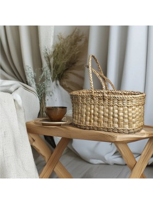 Özel Üretim Doğal Çok Amaçlı Hasır Kulplu Piknik Sepeti