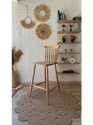 Silla Concept Polo Bar Sandalyesi Teddy Krem Kumaş Naturel Ahşap Ada Sandalye