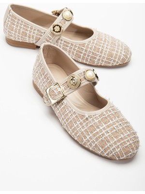 Kadın Babet Bej Triko Inci Baretli