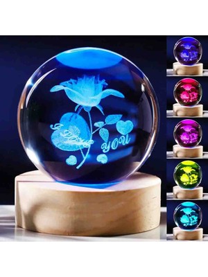 Wolawood Kristal Cam Kar Küresi 3D Renk Değiştiren Rgb'li Doğal Ahşap Standlı USB Kablolu LED Işıklı Lamba Seti Konsept Dekoratif Hediyelik Eşya Top Dekor Özel Premium Seri