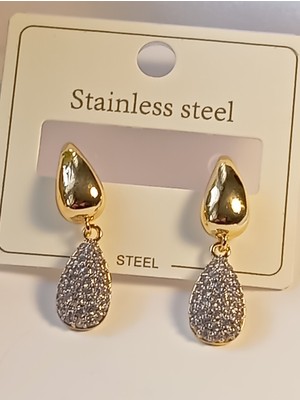 Stainless Steel Çelik Küpe Zirkon Taşlı