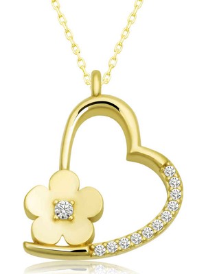 925 Ayar Gümüş Çiçekli Kalp Kadın Gümüş Kolye