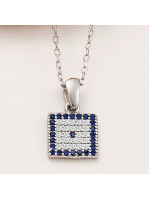 925 Ayar Gümüş Kare Nazar Kadın Kolye