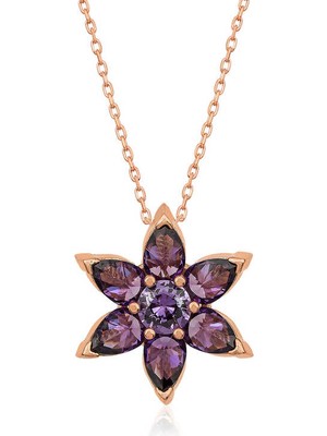 925 Ayar  Gümüş Rose Mor Çiçek Kolye