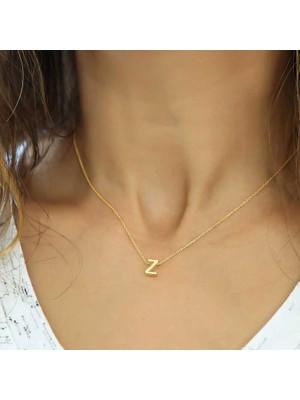 925 Ayar Gümüş 3 Boyutlu Z Harf Gold Kadın Gümüş Kolye