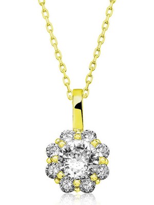 925 Ayar Gümüş Gold Çiçek Kadın Gümüş Kolye