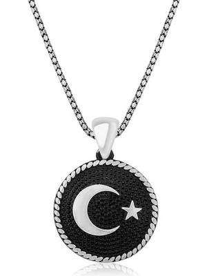 925 Ayar Gümüş Ay Yıldız Erkek Gümüş Kolye