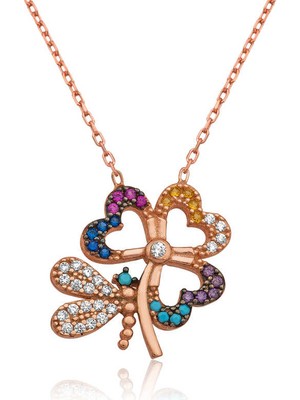 925 Ayar Gümüş Kelebekli Yonca Kadın Gümüş Kolye