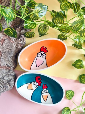 Mumbastik El Yapımı 2'li Dekoratif Tabak Çerezlik Hediyelik Beton Döküm Karikatür Figürlü Kayık