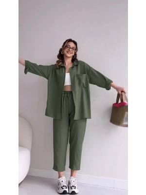 Barbora Keten Günlük Ikili Takım Elbise Pantolon Gömlek LN21HAKI13