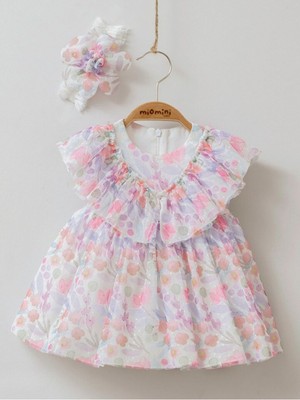 Miomini 3-24 Ay Bisiklet Yaka Kolsuz Kız Bebek Elbise ve Saç Bandı  mm 5370