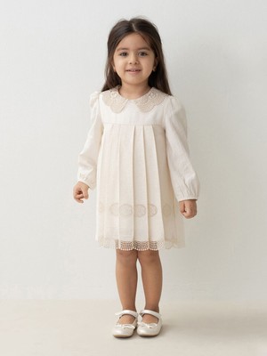 Mymio 3-24 Ay Bebe Yaka Uzun Kollu Dantel Detaylı Kız Bebek Elbise  My 4291