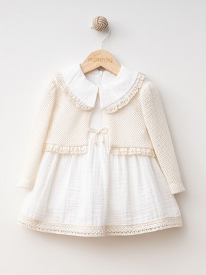 Miomini 3-24 Ay Bebe Yaka Dantel Detaylı Kız Bebek Elbise ve Bolero 2'li takım  mm 4346