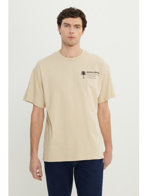 Altınyıldız Classics %100 Pamuk Oversize Fit Rahat Kesim Bisiklet Yaka Baskılı Tişört