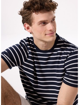 Fabrika Bisiklet Yaka Çizgili Lacivert Erkek T-Shirt F5SM-TST 2740