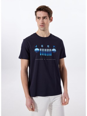 Jeep Bisiklet Yaka Baskılı Lacivert Erkek T-Shirt J5SM-TST7293