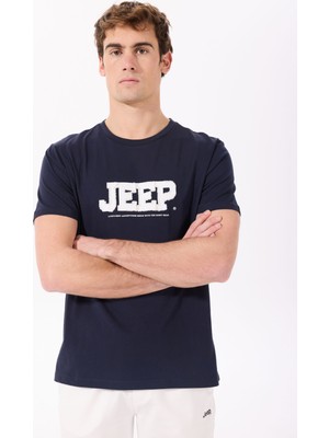 Jeep Bisiklet Yaka Baskılı Lacivert Erkek T-Shirt J5SM-TST7339