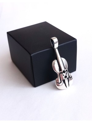 Gümüş Gitar Tasarım Kolye Ucu Doğum Günü Hediye