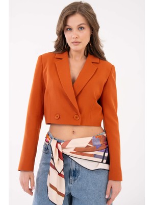 Kiremit Kruvaze Crop Blazer Ceket