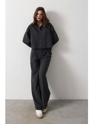 Defy Moda Çizgili Gömlek Pantolon Takım - Lacivert