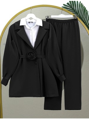 Mac Moda Kemeri Gül Detaylı Kruvaze Yaka Ceket Pantolon Takım