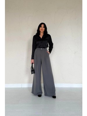 Defy Moda Siyah Saten Gömlek