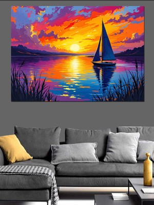 Gün Batımında Yelkenli Tekne Dekoratif Tablo