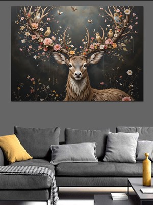 Boynuzlu Geyik ve Işıklar Dekoratif Tablo