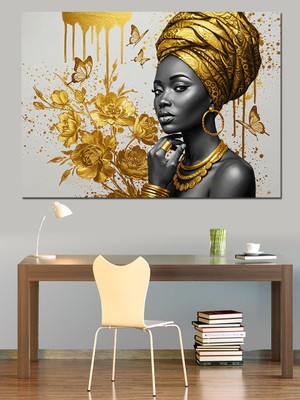 Altın Küpeli Afrika Kadını Dekoratif Tablo