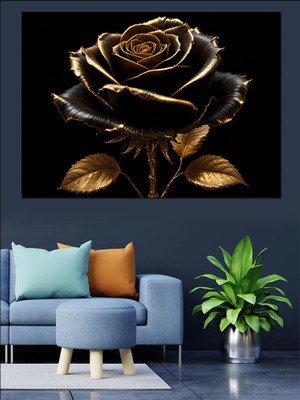Altın Siyah Gül Dekoratif Tablo