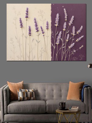 Mor Lavanta ve Çizimler Dekoratif Tablo