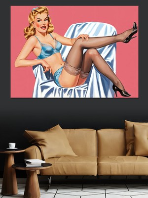 Retro Pin-Up Kız Dekoratif Tablo