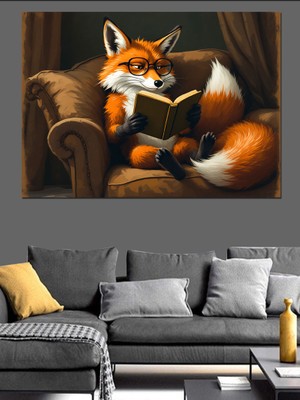 Kitap Okuyan Tilki Dekoratif Tablo