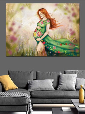 Çiçekli Hamile Kadın Dekoratif Tablo