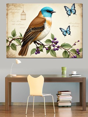 Daldaki Mavi Küçük Kuş Dekoratif Tablo