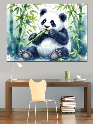 Bambu Yiyen Sevimli Panda Dekoratif Tablo
