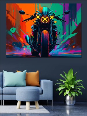 Neon Işıklı Motosiklet Dekoratif Tablo