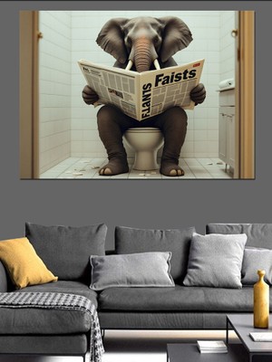 Gazete Okuyan Fil Dekoratif Tablo