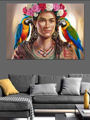 Papağanlı Frida Kahlo Dekoratif Tablo