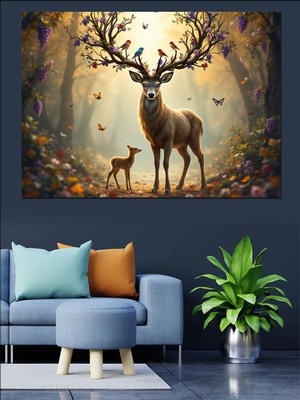 Büyülü Ormanda Geyik Dekoratif Tablo
