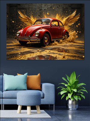 Altın Volkswagen Beetle Dekoratif Tablo