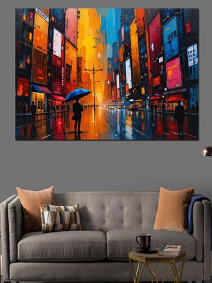 Yağmurlu Şehir Silüeti Dekoratif Tablo