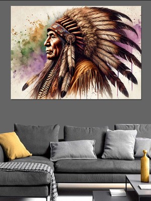 Kızılderili Şef Portresi Dekoratif Tablo