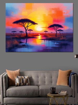 Gün Batımında Afrika Ağaçları Dekoratif Tablo