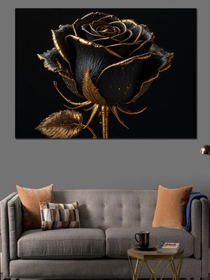 Siyah Gül ve Altın Dekoratif Tablo